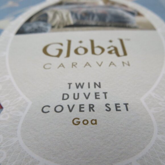 Twin Duvet Global Caravan Standard Sham Blue Floral Casual Cover 2 Piece Set Goa - Picture 4 of 12